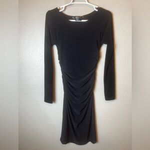 NORMA KAMALI KULTURE Black Long Sleeve Sheath Dress Side Ruched Size S